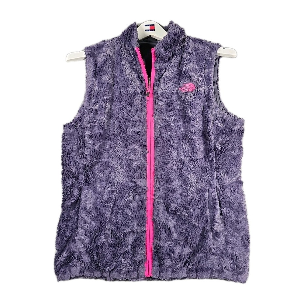 The North Face Reversible Puffer Vest Jacket Purple‎ Teddy Fuzzy Women Small